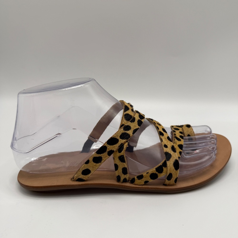 Loeffler Randall Womens Leopard Calf Hair Strappy Toe Loop Flat Sandals Size 6